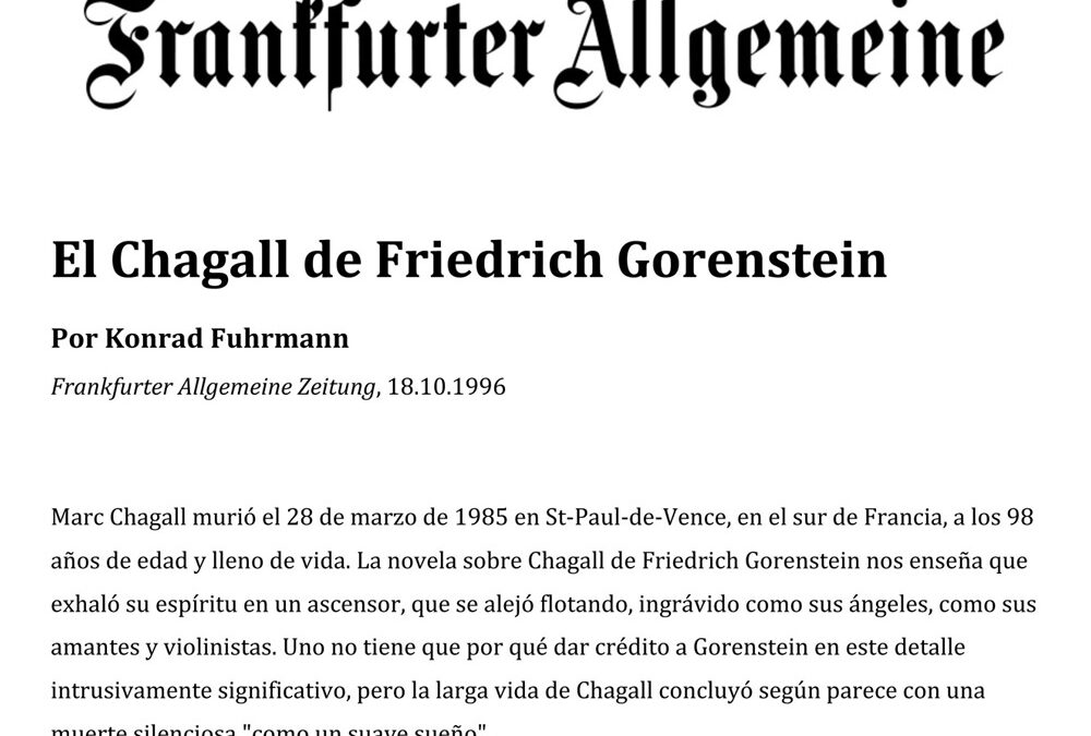 El Chagall de Friedrich Gorenstein. Konrad Fuhrmann. Frankfurter Allgemeine Zeitung